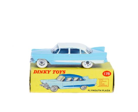 Dinky Toys Plymouth Plaza (178). A scarce very late example in light blue with white roof and lower flash, gloss black base, 