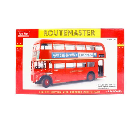 A Sun Star 1:24 scale Routemaster Bus (2908). London Transport RM870, WLT 870. Boxed, minor wear. With certificate and access