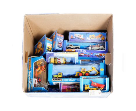 16x 1980s Matchbox Superkings. Including; K-5, Muir-Hill Tractor &amp; Trailer. K-19, Security Truck. K-20, Peterbilt Wreck T