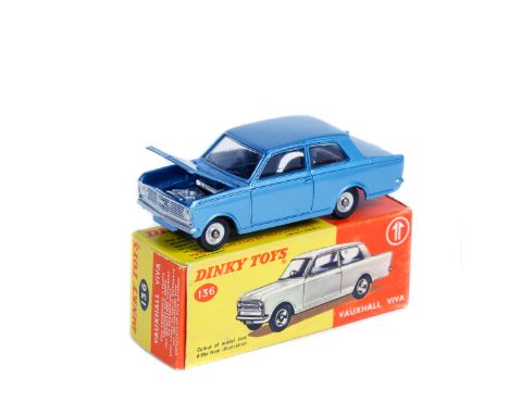 A rare Dinky Toys Vauxhall Viva (136). An example in light metallic blue, one of the few known without the red plastic interi