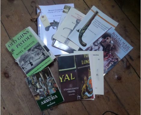 “Old Guns &amp; Pistols” by Boston, “Blunderbusses” by Baxter, “Royal Mail Coaches” by Wilkinson, soft covers, and 11 pamphle