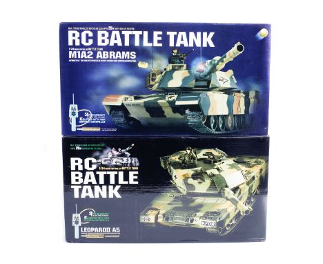 6x Radio Controlled 1:24 scale Military Battle Tanks by Hen Long. Including; 4x German Army Leopard II A5 tanks and 2x United