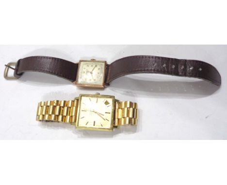 A vintage 9ct. rose gold cased lady's J.W. Benson square dial wristwatch with Trebex seventeen jewel manual wind movement - s