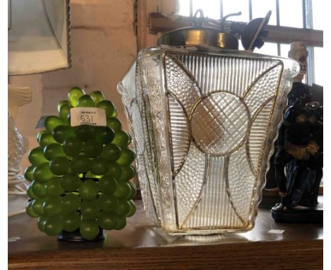 A glass lampshade in the form of a bunch of grapes - sold with a vintage glass hanging hall lantern