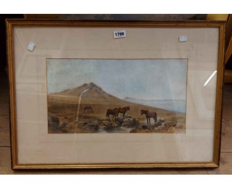 W.H. Dyer: a framed watercolour, depicting ponies in a moorland landscape - sold with a gilt framed and slipped 19th Century 