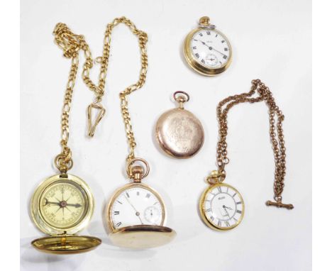 A gold plated cased gentleman's hunter pocket watch - sold with three other plated cased pocket watches, a fob compass and ch