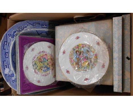 Ten 1970's and 80's Royal Doulton Valentine's Day collectors' plates in original boxes - sold with a willow pattern meat plat