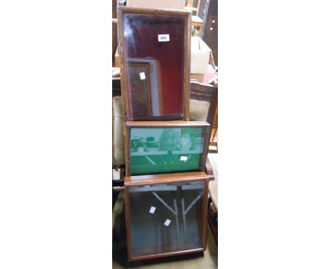 Three vintage tabletop wooden display cabinets