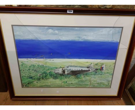 A framed late 20th Century large format aviation watercolour entitled 'Port Buet, MV's 1EV 20.4.42, Hudson IV (mk II) AE63820
