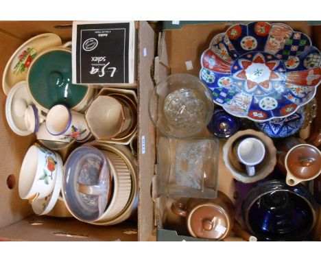 Two boxes containing a quantity of assorted ceramic and glass items including Royal Worcester Evesham, Denby Greenwheat, Japa