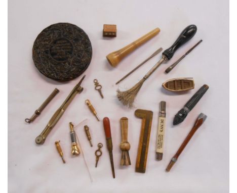 A bag containing a quantity of collectable items including propelling pencils, Dunn's Custard Powder advertising pencil, Brow