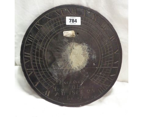 A 19th Century Irish carved slate sundial - marked Engraved by Michael O'Loghlin A.D. 1863 on the latitude of 52' 52"