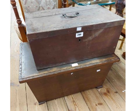A 62cm vintage stained mixed wood storage box - sold with an older hardwood box a/f
