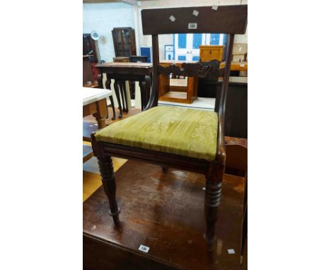 A 19th Century mahogany framed standard chair with upholstered drop-in seat, set on ring turned front legs - sold with an oak