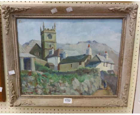 Constance Ramsay-Cohn: a framed vintage oil on canvas entitled 'Zennor, Saint Ives' - signed