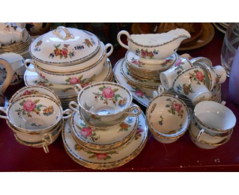 A quantity of Aynsley bone china tea and dinner ware including vegetable tureen, two handled soup bowls and saucers, cups and