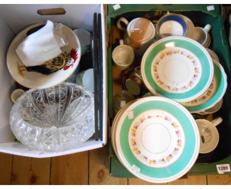 Two boxes containing a quantity of assorted ceramic and glass items including Worcester Evesham ramekins, Victorian dessert s