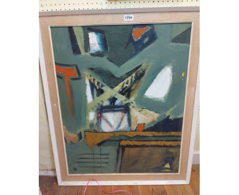 AW: a vintage framed oil on board abstract painting - signed