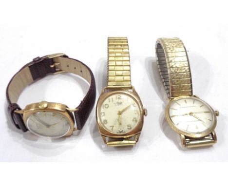 Three vintage 9ct. gold cased gentlemens' wristwatches comprising an Avia fifteen jewel manual wind, a Rotary incabloc and an