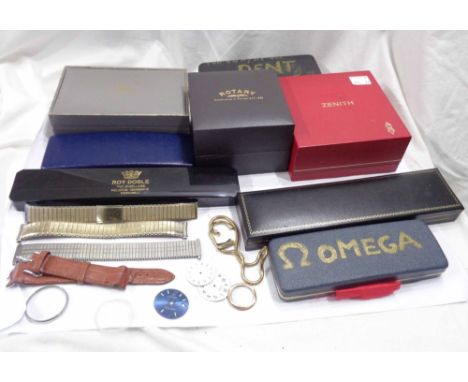 Various vintage and later wristwatch boxes and a small quantity of watch accessories