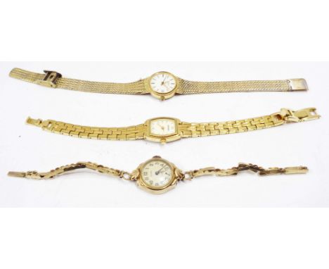 A vintage 375 (9ct.) gold lady's Rotary wristwatch - running - sold with two modern quartz wristwatches