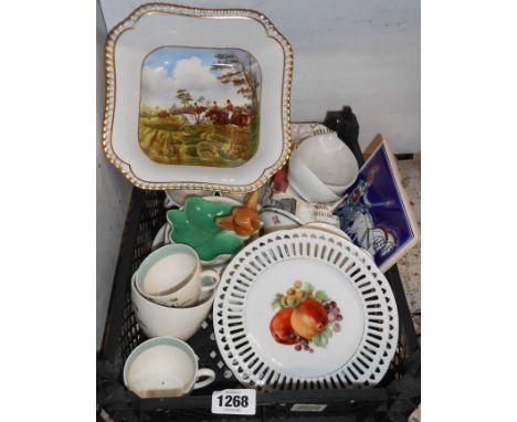 A Spode bone china bowl decorated in the 'Full Cry' pattern from the original drawing by J.F. Herring - sold with a small por