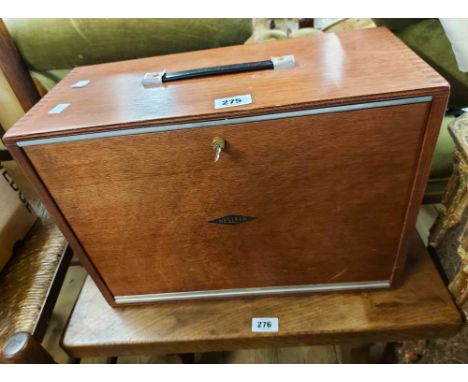 A 46cm modern polished wood engineer's tool chest with an array of drawers enclosed by a sliding front panel - by Neslein