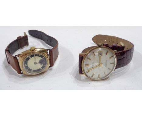 A 9ct. gold cased gentleman's Accurist automatic 'Shockmaster' wristwatch - sold with a vintage 9ct. gold cushion cased wrist