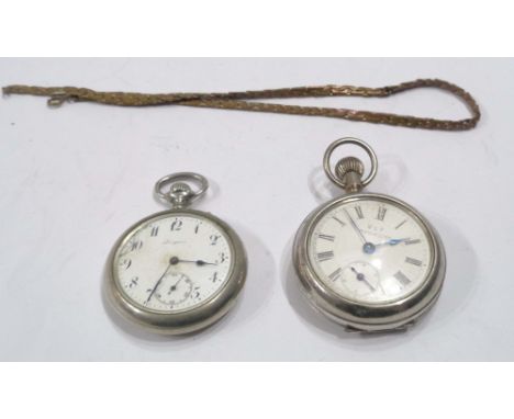 A vintage Longines silver plated cased pocket watch with crown wind lever movement - sold with a plated faux pocket watch cas