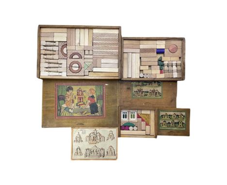 Three vintage sets of wooden building and architectural blocks