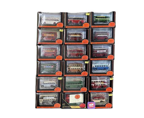 A collection of various boxed Exclusive First Editions die-cast buses, including Premier Travel, Wilts and Dorset, Eastern Na