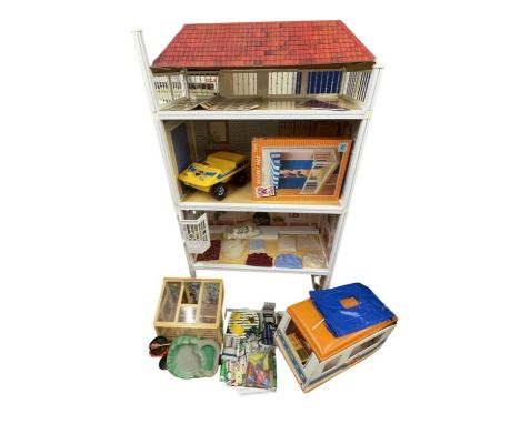 A vintage Sindy Mansion House, with original cardboard roof, with accessories to include: - A boxed Balcony pack extension- A