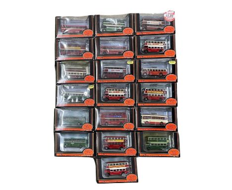 A collection of various small boxed Exclusive First Editions die-cast buses, including Thames Valley, Bolton Transport, Crosv