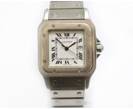 CARTIER - A stainless steel Automatic Cartier Santos Galbee wristwatch, circa 2000, case approx 29mm x 29mm, clean white dial