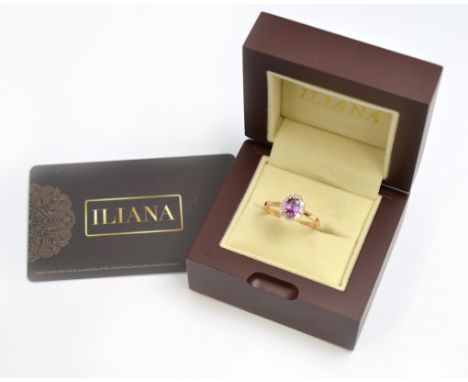 An Iliana 18ct H/M purple sapphire &amp; diamond ring, with certificate, single oval natural AAAA purple sapphire unheated ap