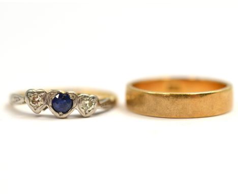 An 18ct edwardian sapphire & diamond ring together with a band stamped 18ct, approx gross weight 5.7gms