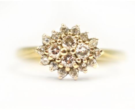 An 18ct H/M diamond cluster ring, diamonds total approx 0.50cts, size P, approx 3.7gms