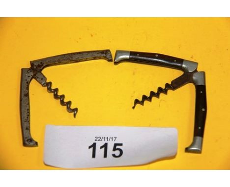 1 x German folding T corkscrew with rosewood casing together with 1 x unmarked metal folding T corkscrew (2)