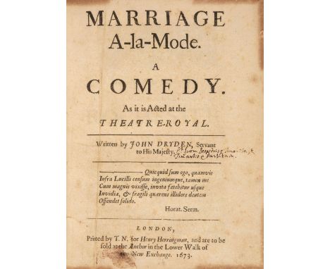 Dryden (John). Marriage a-la-Mode. A Comedy. As it is Acted at the Theatre-Royal, 1st edition, Printed by T.N. for Henry Herr