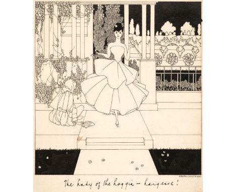 * Lynch (Ilbury, 1886-1951). The Lady of the Loggia-Largesse!, 1907, pen &amp; ink on paper, depicting a young lady in a long