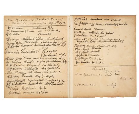 * New Zealand Rugby. 30 signatures of the New Zealand rugby team v. Northampton from the 1905 tour of the British Isles, 30 i