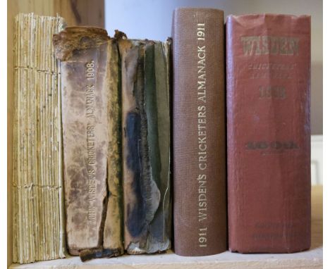 Wisden's Cricketers' Almanack. 1908, 1910, 1911 &amp; 1963, photographic plate to 1910 &amp; 1911 (lacking in 1908), advertis