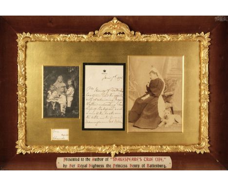 * Royalty. A framed montage relating to Princess Beatrice (1857-1944), with a plaque inscribed 'Presented to the Author of "S