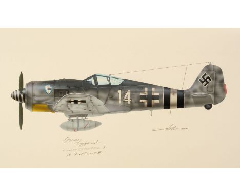 * Valo (John C., circa 1963). Strum Staffel 1 – Focke Wulf Fw-190A-8 / R-8, “White 14”, pilot Oscar Bosch, profile painting i