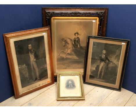 W Bromley after R Bowyer study of Lord Nelson, black & white engraving 62cm x 41cm, a stipple engraving of George IV, & a bla