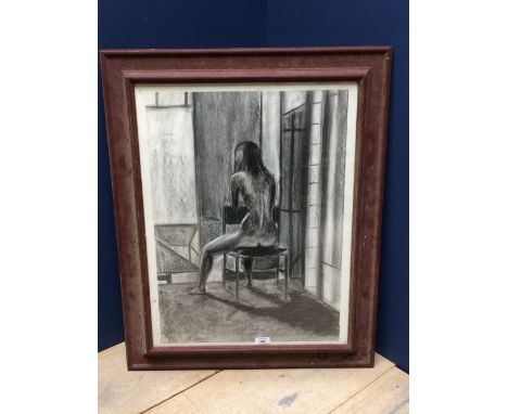 DAVID SMITH attributed pastel portrait of a seated nude female, 59x46cm