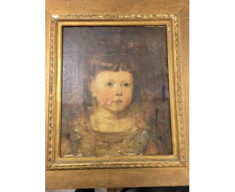 C19th English School, head study portrait of a young girl, oil on canvas, 37x30cm