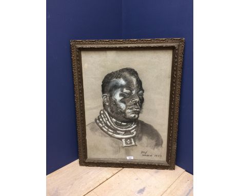 Tribal Art, pastel portrait of an African Tribesman, signed and dated, 59.5x44cm