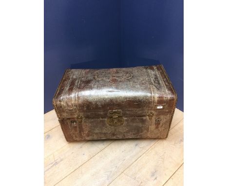 C19th Excelsior Lock Manufacturing Co. embossed leather trunk with Morocco leather & canvas lined interior, patented July 17t