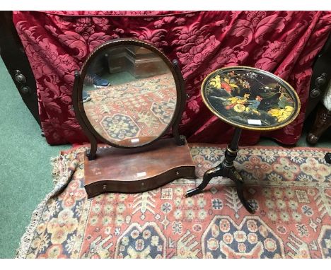 C19th mahogany dressing table mirror and a japanned tripod wine table